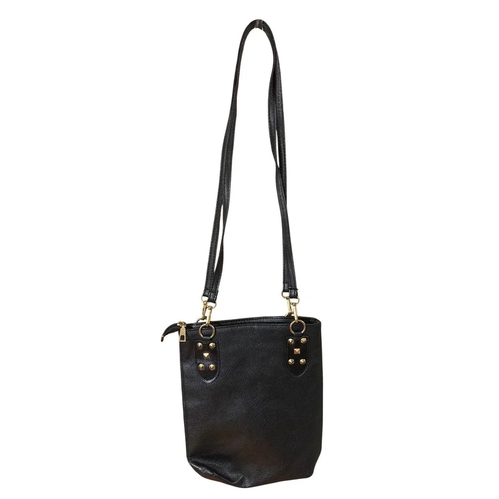 Black Faux Leather Skull Crossbody Bag Snakeskin Print‎ Gold Studded Messenger